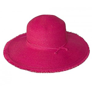 Wide Brim Braded Paper Straw Hats – 12 PCS w/ Frill - Fuchsia - HT-ST255FU